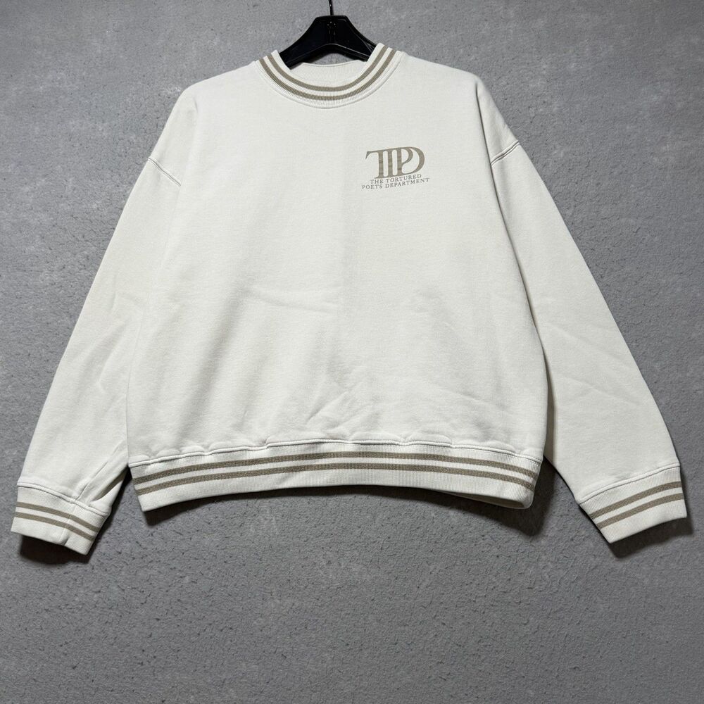 Taylor Swift The Tortured Poets Department White Crewneck Sweater Size SMALL